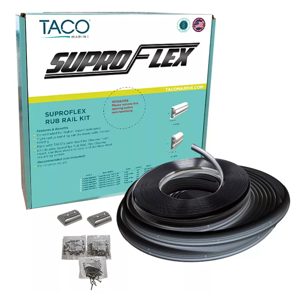 TACO SuproFlex Rub Rail Kit - Black with Flex Chrome Insert - 2"H x 29/32"W x 60'L MPN - V11-9990BBK60-2