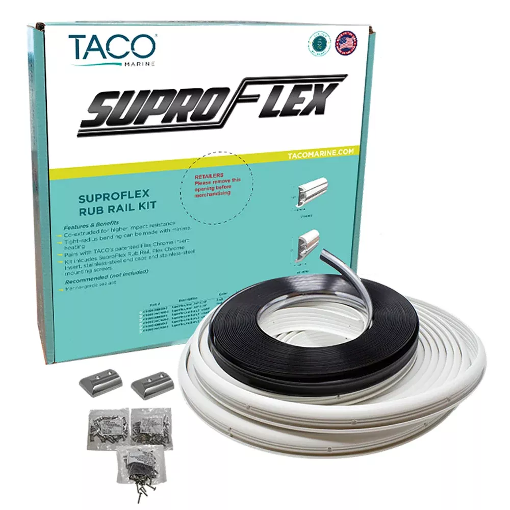 TACO SuproFlex Rub Rail Kit - White with Flex Chrome Insert - 1.6"H x .78"W x 60'L MPN - V11-9960WCM60-2