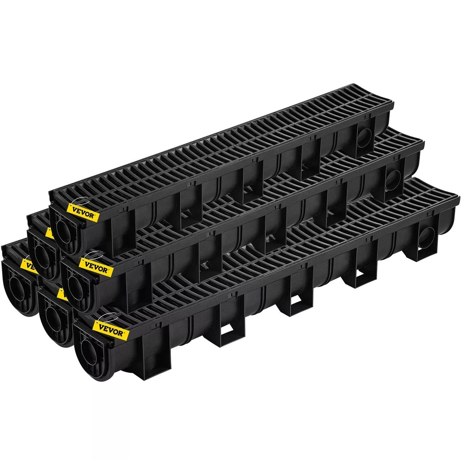 Trench Drain System, Channel Drain with Plastic Grate, 5.9x5.1